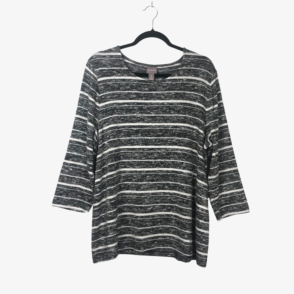 Chico's‎ Womens Lightweight Striped Metallic Accent Sweater XL Work Office Fall
